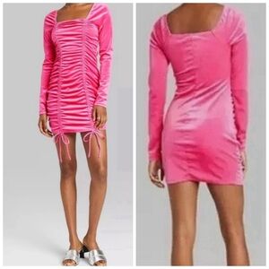 Barbie Core Hot Pink Velvet Drawstring Mini Dress